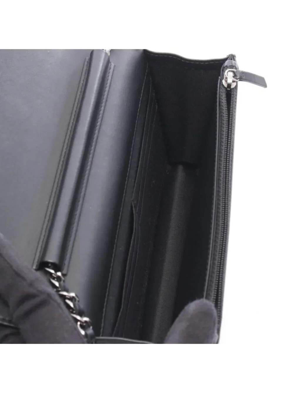 Chanel Shoulder Bag CC Logo Full Flap Black Patent Leather Chain Wallet